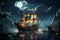 AI generated illustration of a majestic sailboat sailing across the ocean under a full moonlit sky