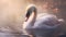 AI generated illustration of a majestic swan swimming in a pond