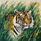 AI generated illustration of a majestic tiger moves silently through the undergrowth