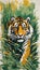 AI generated illustration of a majestic tiger moves stealthily through the undergrowth,