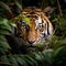 AI generated illustration of a majestic tiger stands alertly in the forest