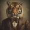 AI generated illustration of a majestic tiger in a Victorian 1800s Style suit.