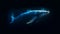 AI generated illustration of a majestic whale in a dark blue sea illuminated by blue lights