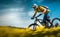 AI generated illustration of a man on their mountain bike, weaving through a stunning meadow