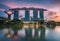AI generated illustration of Marina Bay Hotel with vibrant colors in the evening sunset