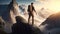 AI generated illustration of A mature male adult is standing on the edge of a rocky cliff