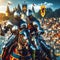 AI generated illustration of medieval knights dressed in full armor in front of a crowd