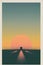 AI generated illustration of a minimalist futuristic travel poster, showcasing a serene sunset