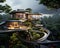AI generated illustration of a modern home perched atop a rocky cliffside