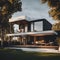 AI generated illustration of a modern house in a wooded environment