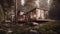 AI generated illustration of a modern wooden house situated in a tranquil wilderness landscape