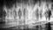 AI generated illustration of a monochrome shot of multiple individuals on the street