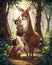 AI generated illustration of a mother kangaroo and hybrid human children
