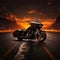 AI generated illustration of a motorcycle against a dramatic sunset background