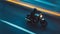 AI-generated illustration of a motorcyclist navigating his motorcycle along a dimly lit road