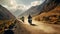 AI generated illustration of motorcyclists riding on a winding dirt road