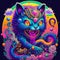 AI generated illustration of a mysterious evil colorful cat-jinn character surrounded by flowers