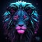 AI generated illustration of a neon avatar lion cyberpunk giving it a colorful and digital look