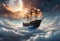 AI generated illustration ofa majestic sailing vessel sailing through the sky