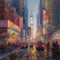 AI generated illustration of an oil painting with a vibrant depiction of a modern city street