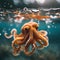 AI generated illustration of an orange knitted octopus swimming in water