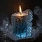 AI generated illustration of an ornamented icy candle illuminating the dark