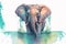 AI generated illustration of a painted elephant in turquoise waters isolated on white background
