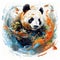 AI generated illustration of a painting of a panda surrounded by splashes of bright oranges