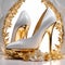 AI generated illustration of a pair of elegant stilettos with elaborate gold leaves and flowers