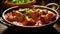 AI generated illustration of a pan filled with Rogan Josh meal