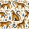 AI generated illustration of a patterned background with Bengal tigers