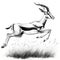 AI generated illustration of a pencil sketch of a antelope leaping over a lush green grassy field