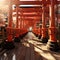 AI generated illustration of A picturesque pathway with huge orange columns