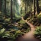 AI generated illustration of a picturesque pathway winding its way through a lush, idyllic forest