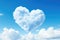 AI generated illustration of A picturesque shot of a heart-shaped cloud against a bright blue sky