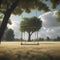 AI generated illustration of a picturesque swing gently sways in a lush field