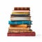 AI generated illustration of a pile of various books arranged neatly in a stack on a white surface