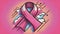 AI generated illustration of a pink ribbon in a dynamic style symbolizing cancer awareness