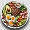 AI generated illustration of A  plate filled with an assortment of lunchtime delicacies