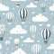 AI generated illustration of a playful pattern of hot air balloons and clouds