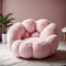 AI generated illustration of a plush, petal-like sofa in a serene room, inviting relaxation