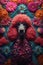 AI generated illustration of a Poodle dog sitting among a stunning array of vivid wildflowers