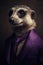 AI generated illustration of a portrait of a meerkat in a purple suit