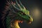 AI generated illustration of a powerful green dragon isolated on a blurred background