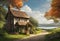 AI generated illustration of a quaint country cottage in a picturesque landscape