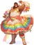 AI generated illustration of a queer muscular male dressed in a dress in the colors of rainbow