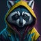 AI generated illustration of a raccoon wearing a hoodie