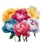 AI generated illustration of rainbow-colored flowers lined up isolated on a white background