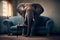 AI generated illustration of realistic elephant sitting on sofa