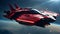 AI generated illustration of a red spaceship glides through the vastness of outer space